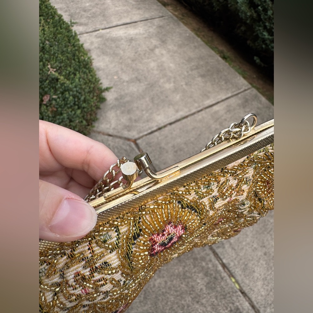 👜 Vintage WALBORG Elegant Gold and Pink Tapestry Embroidered Women's Bag - Picture 9 of 14